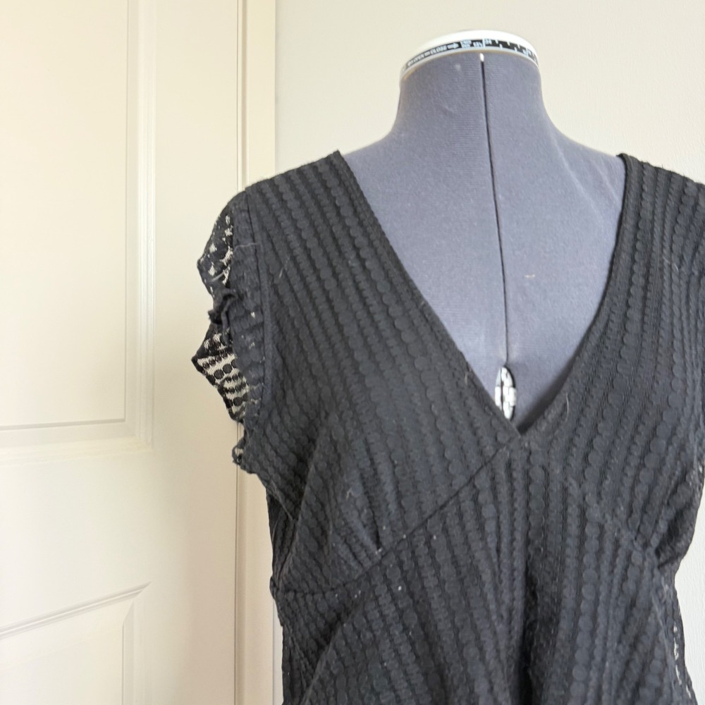 Vintage Mesh Lace Babydoll Plunge Tiered Top